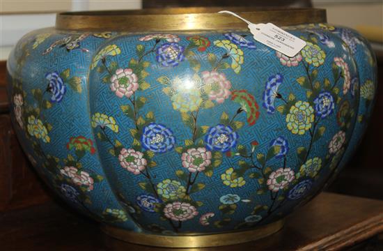 A Chinese cloisonne enamel quatre lobed jardiniere, 19th century, 41cm